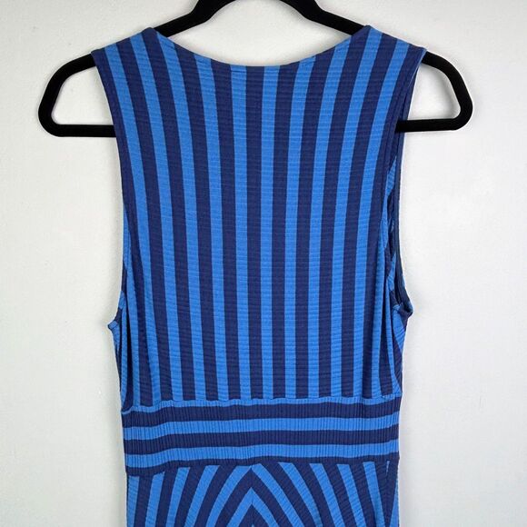 Maeve Anthropologie Bisevo Ribbed Blue Striped Maxi Dress Sleeveless Petite S - Picture 9 of 16